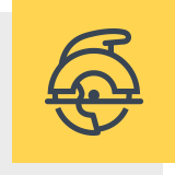 yellow square with an icon of a circular saw